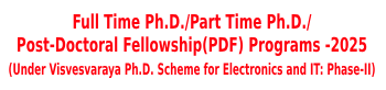 Admission into Full Time Ph.D./Part Time Ph.D./Post-Doctoral Fellowship(PDF) Programs -2025 (Under Visvesvaraya Ph.D. Scheme for Electronics and IT: Phase-II)